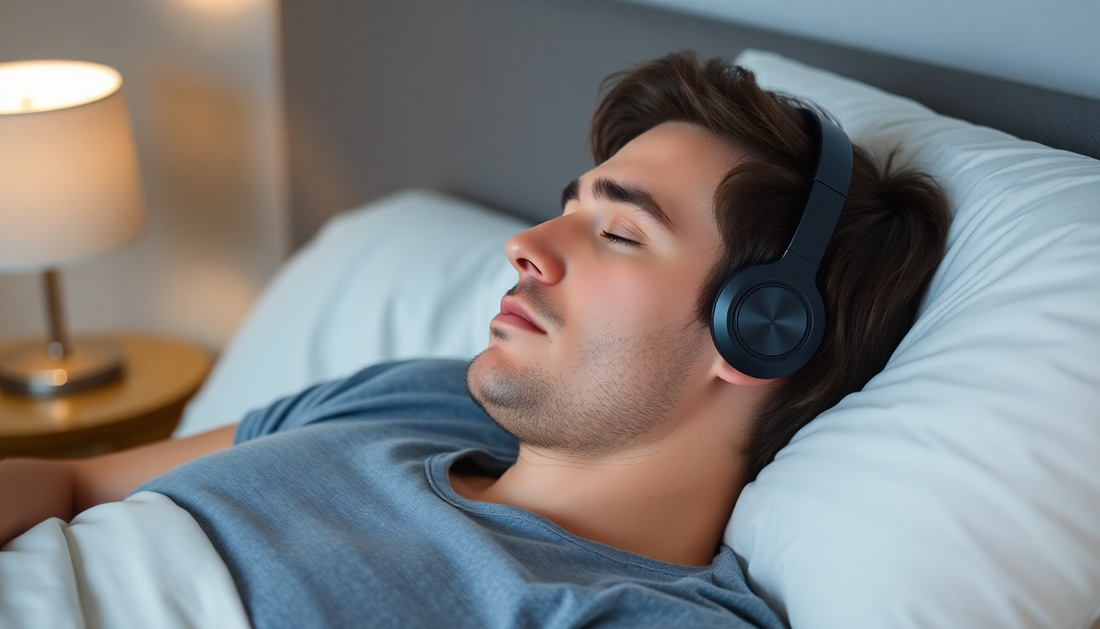 A person wearing lightweight Bluetooth sleep headphones in bed