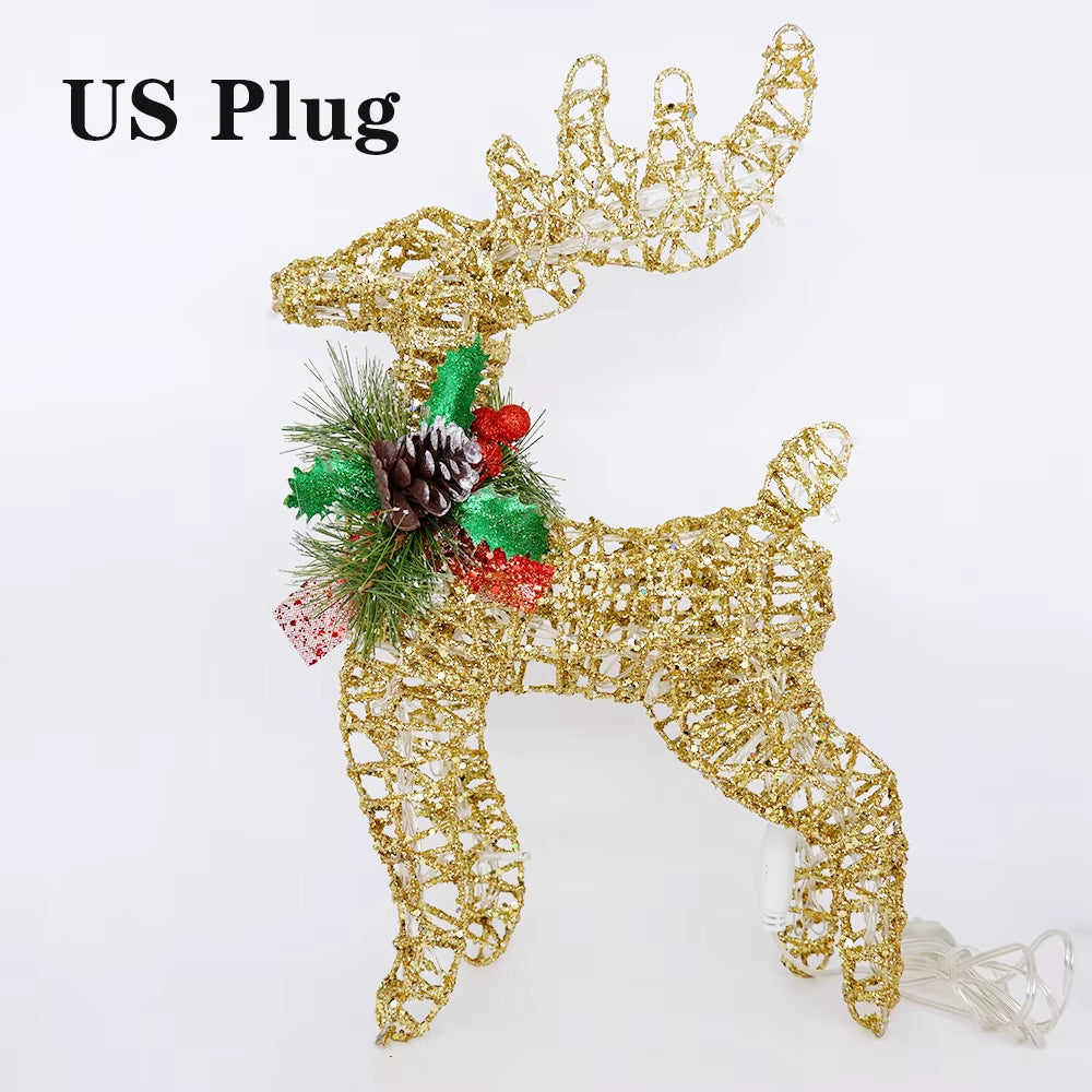Bright Large Outdoor Christmas Reindeer Hristmas Decoration Maison 2024 Elk LED Home Decor Light with Decor Pine Room Decoration