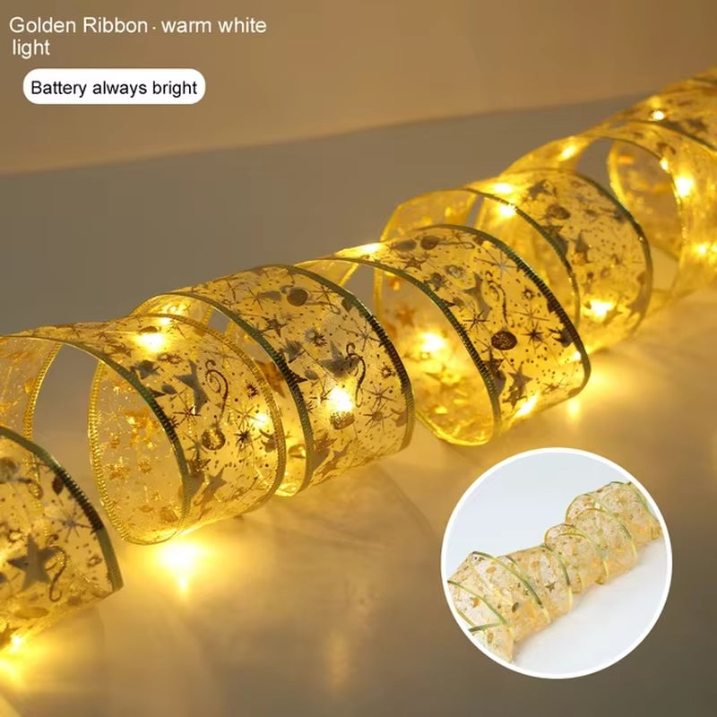 Elegant Ribbon Fairy Light Christmas Decorations - String Lights for Home and Tree Ornaments for the 2024 Holiday Season