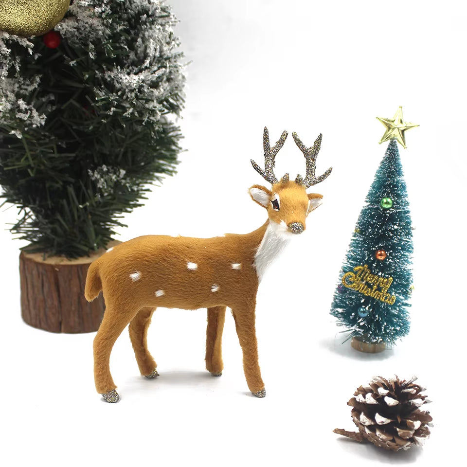 Simulation Christmas Deer Model Favor Xmas Home Decoration Craft Ornaments Display Table Reindeer Elk Animal Miniatures Kid Gift