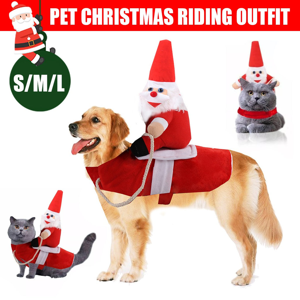 Christmas Santa Pet Costume Dog Cat Funny Riding Suits Holiday Outfit Wears Xmas