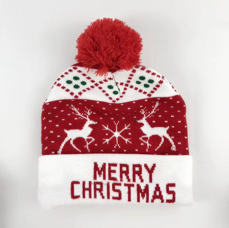 ON SALE! 2024 New Year LED Knitted Christmas Hat Beanie Light up Illuminate Warm Hat for Kids Adults New Year Christmas Decor