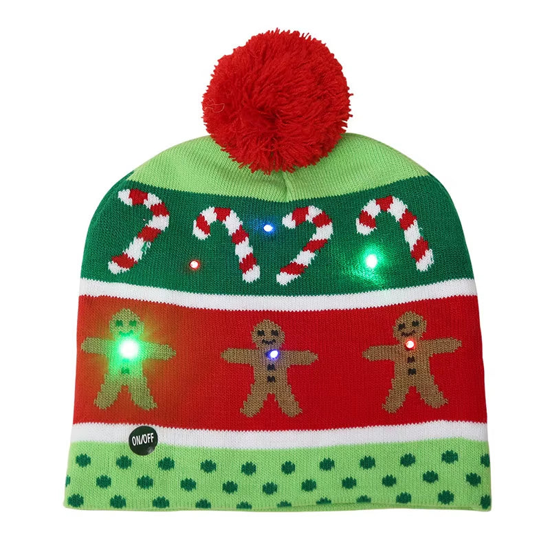 ON SALE! 2024 New Year LED Knitted Christmas Hat Beanie Light up Illuminate Warm Hat for Kids Adults New Year Christmas Decor