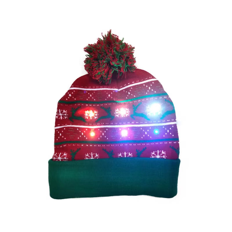 ON SALE! 2024 New Year LED Knitted Christmas Hat Beanie Light up Illuminate Warm Hat for Kids Adults New Year Christmas Decor