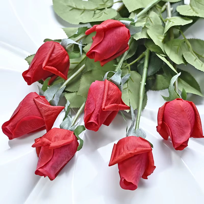 7 Pcs Real Touch Rose Branch Stem Latex Rose Hand Feel Felt Simulation Decorative Artificial Silicone Rose Flowers Home Wedding