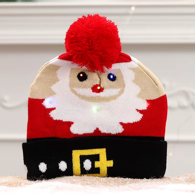 ON SALE! 2024 New Year LED Knitted Christmas Hat Beanie Light up Illuminate Warm Hat for Kids Adults New Year Christmas Decor