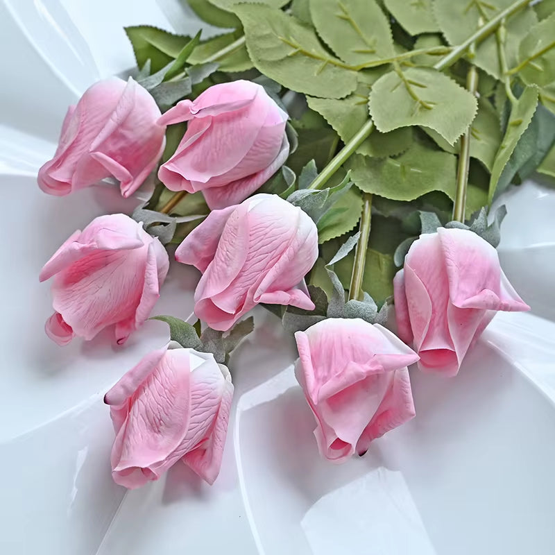 7 Pcs Real Touch Rose Branch Stem Latex Rose Hand Feel Felt Simulation Decorative Artificial Silicone Rose Flowers Home Wedding