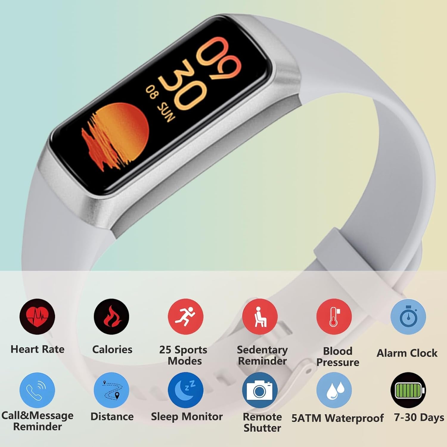 Advanced Fitness Tracker with Heart Rate Monitoring, 1.1" AMOLED Display, Activity Tracking, Pedometer, Sports Bracelet with Calorie Counting and Sleep Monitoring, 5ATM Waterproof Design for Men and Women (Gray)