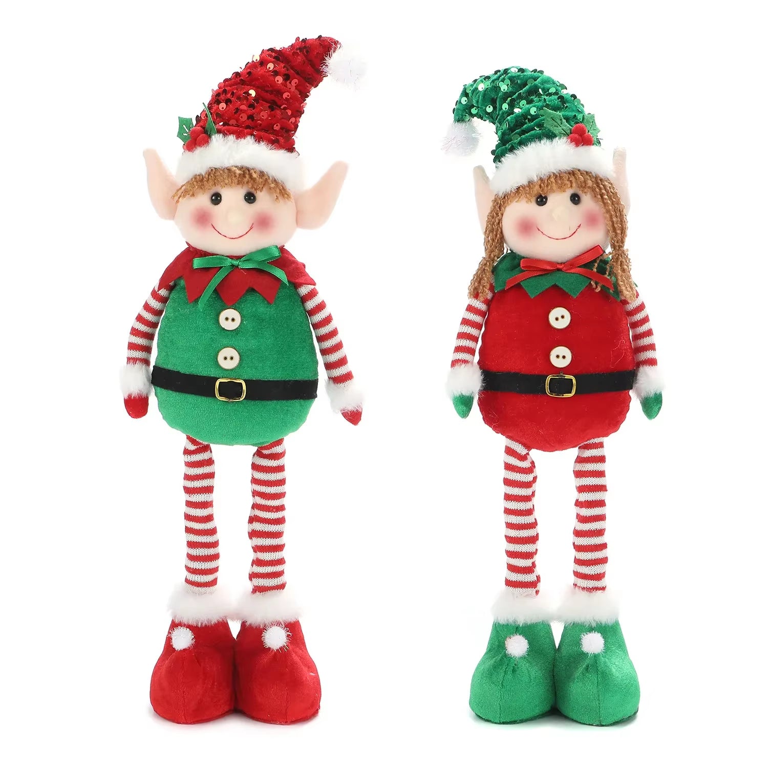 Set of 2 Christmas Hanging Elf Telescopic Doll Ornaments - Ideal Gifts for Children