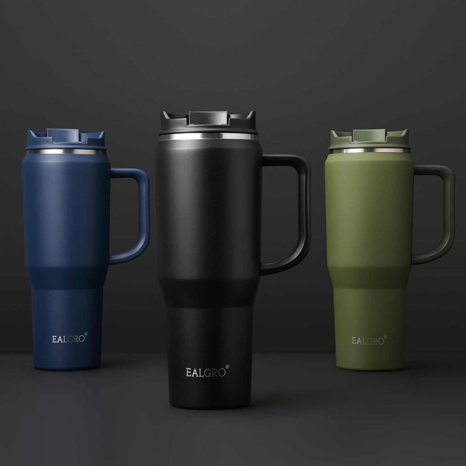 40 oz Insulated Tumbler with Handle, Lid, and Straw - Large Stainless Steel Sports Water Bottle and Travel Coffee Mug in Black