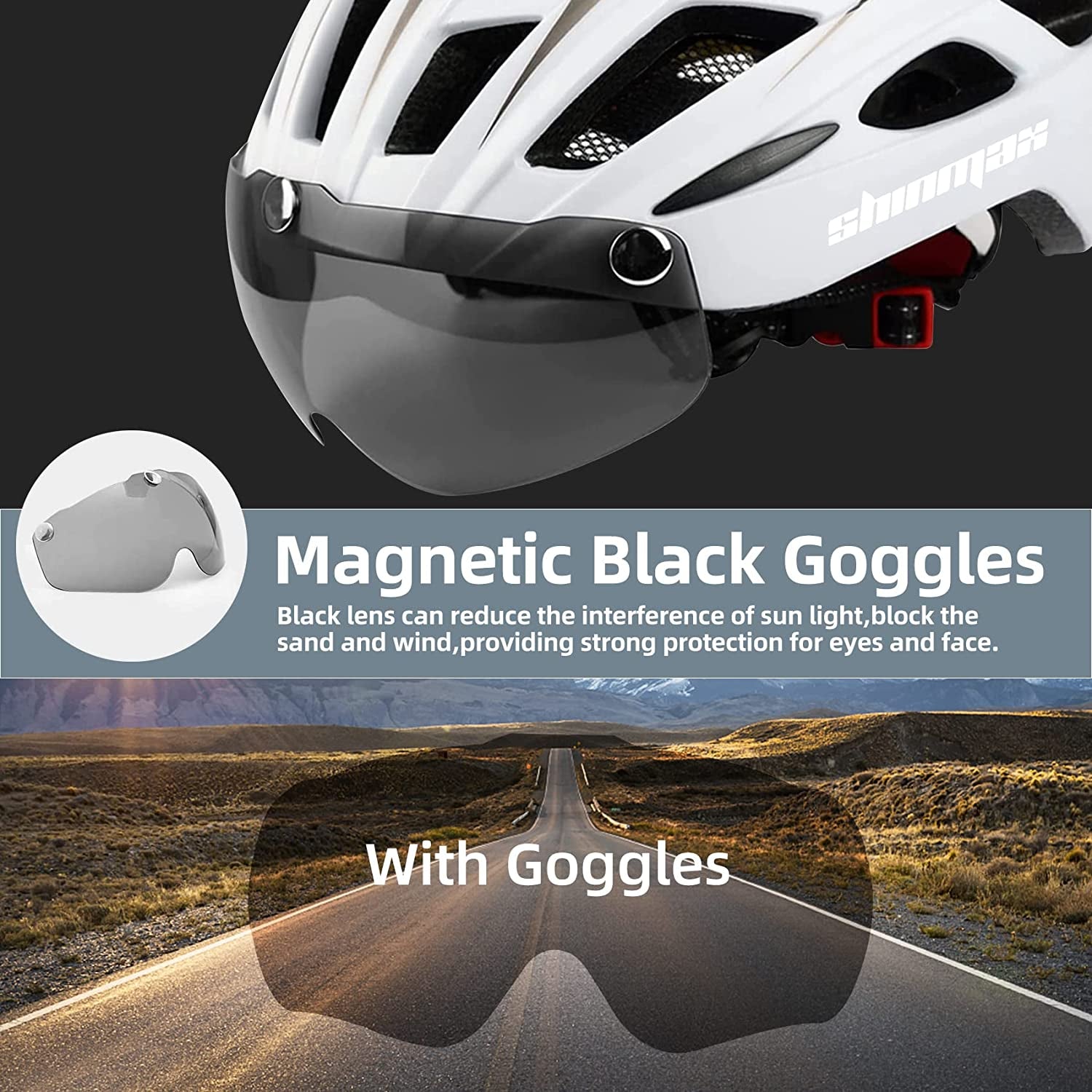 CPSC/CPC Certified Bicycle Helmet with Detachable Magnetic Goggles, LED Back Light, and Portable Backpack – Adjustable Mountain Bike Helmet for Adults (Men and Women) SM-T69