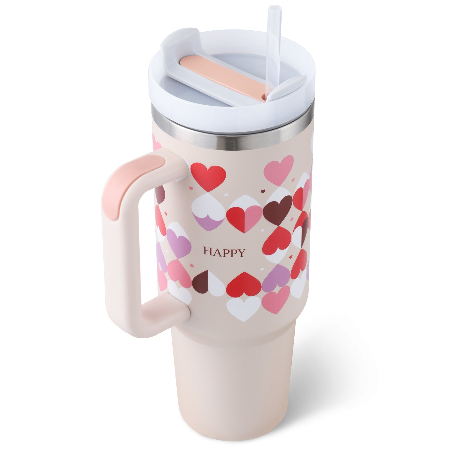 40 Oz Tumbler With Handle Straw Insulated, Stainless Steel Spill Proof Vacuum Coffee Cup Tumbler With Lid Tapered Mug Gifts For Valentine Lover Suitable For Car Gym Office Travel  40 Oz
