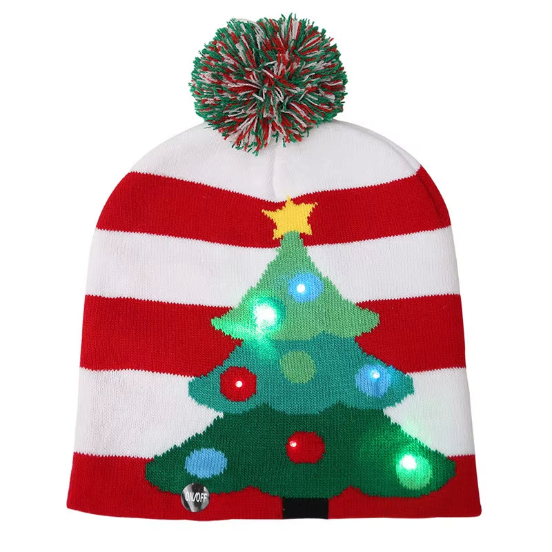 ON SALE! 2024 New Year LED Knitted Christmas Hat Beanie Light up Illuminate Warm Hat for Kids Adults New Year Christmas Decor