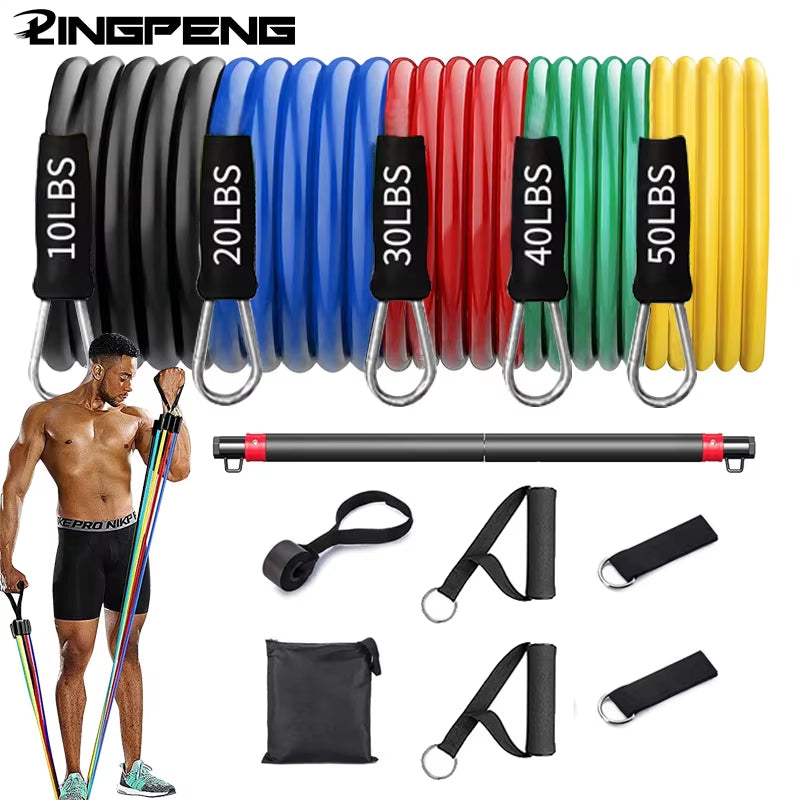 Professional Yoga and Pilates Resistance Band Training Set with Upgraded Elastic Bars