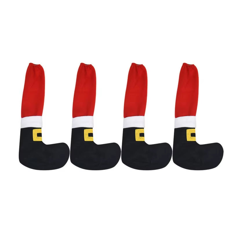 Set of 4 Plush Non-Woven Christmas Table Foot Covers - Decorative Supplies for Restaurants and Bars