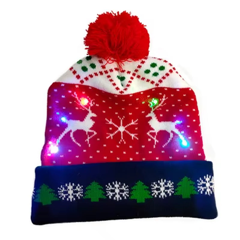 ON SALE! 2024 New Year LED Knitted Christmas Hat Beanie Light up Illuminate Warm Hat for Kids Adults New Year Christmas Decor