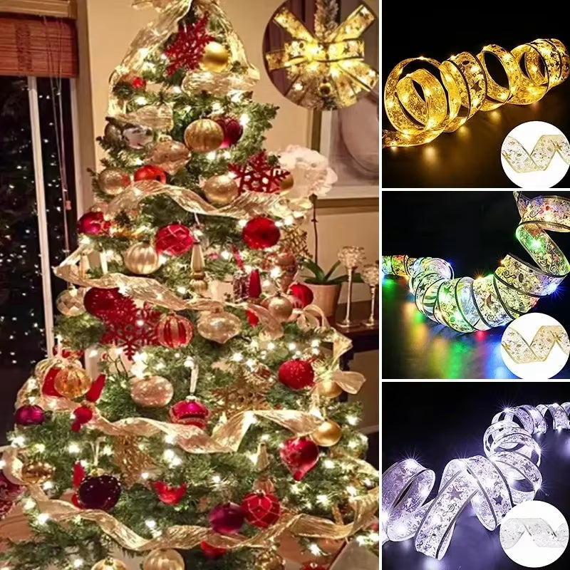 Elegant Ribbon Fairy Light Christmas Decorations - String Lights for Home and Tree Ornaments for the 2024 Holiday Season