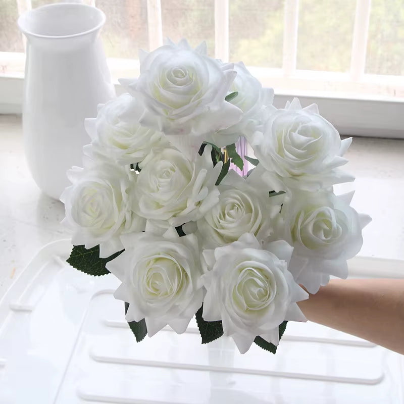 7 Pcs Real Touch Rose Branch Stem Latex Rose Hand Feel Felt Simulation Decorative Artificial Silicone Rose Flowers Home Wedding