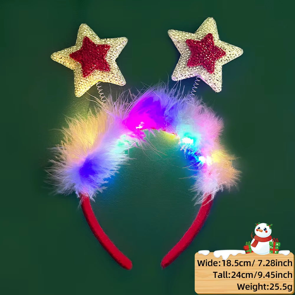 LED Christmas Antler Headband Reindeer Light up Headband Luminous Hair Hoop Children Party Costume Cute Xmas Decoration 2024
