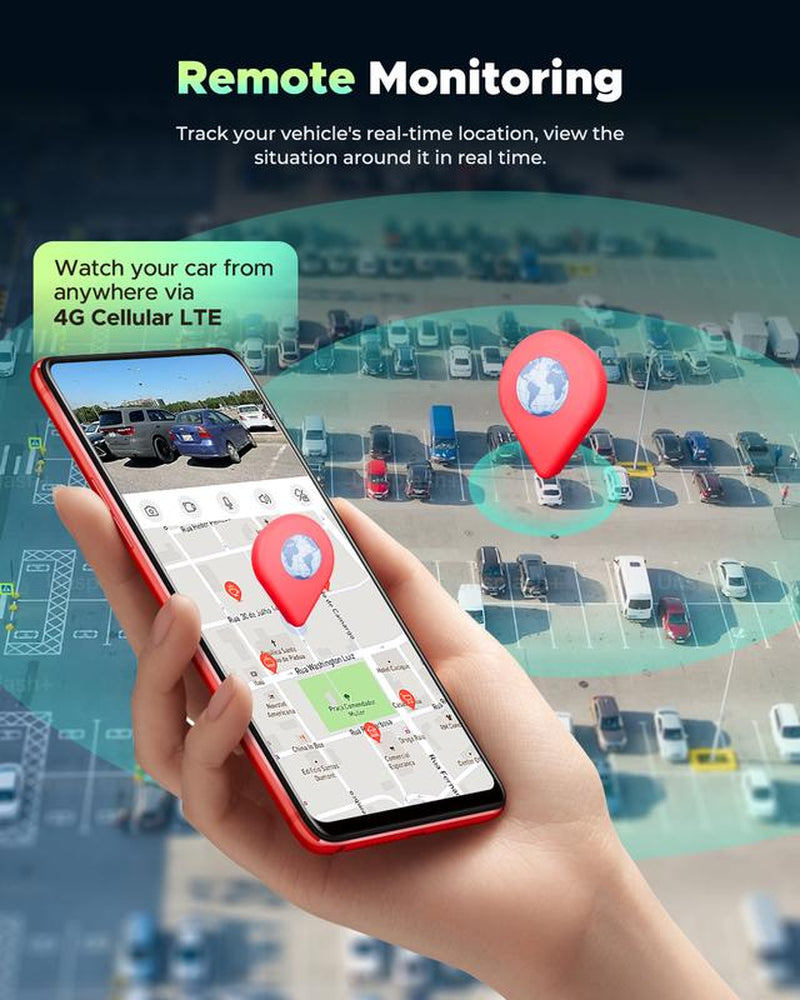 LAMTTO 4G LTE Security Camera- Real-Time Remote Viewing on Phone, Human & Radar Detection, 24/7 Live GPS Tracking & Dual-Channel with Rear Camera IR Night Vision,Obd Powered with Built-In SIM (AT&T) Outdoorfun