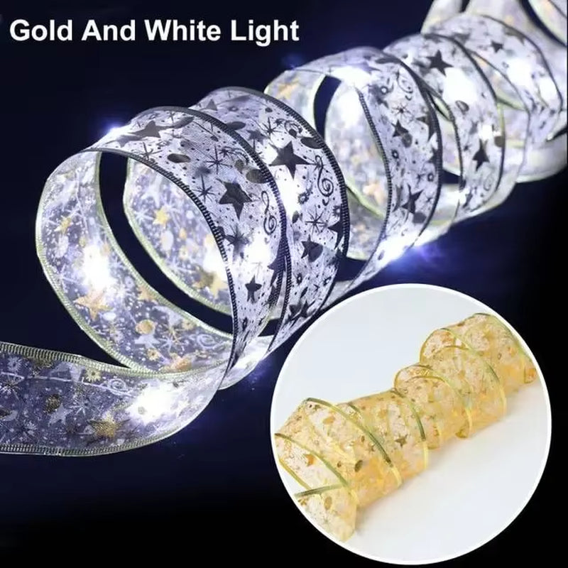 Elegant Ribbon Fairy Light Christmas Decorations - String Lights for Home and Tree Ornaments for the 2024 Holiday Season