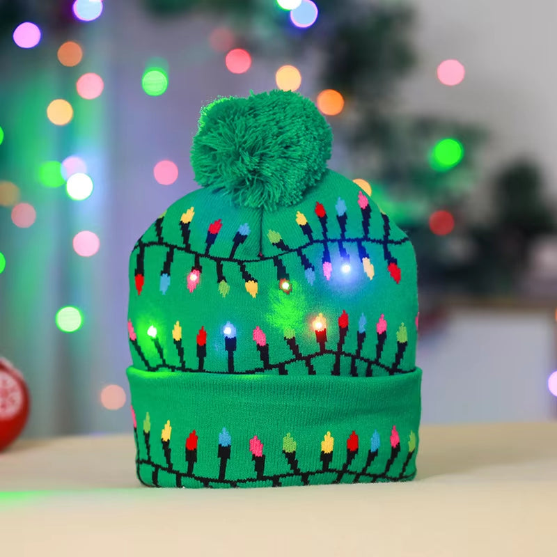 ON SALE! 2024 New Year LED Knitted Christmas Hat Beanie Light up Illuminate Warm Hat for Kids Adults New Year Christmas Decor