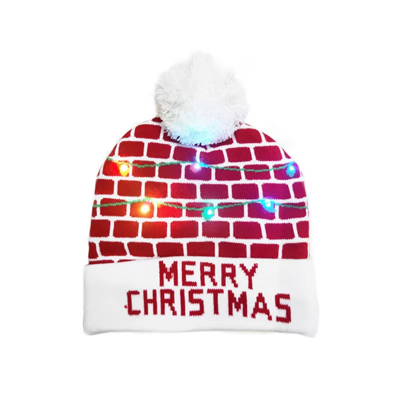 ON SALE! 2024 New Year LED Knitted Christmas Hat Beanie Light up Illuminate Warm Hat for Kids Adults New Year Christmas Decor