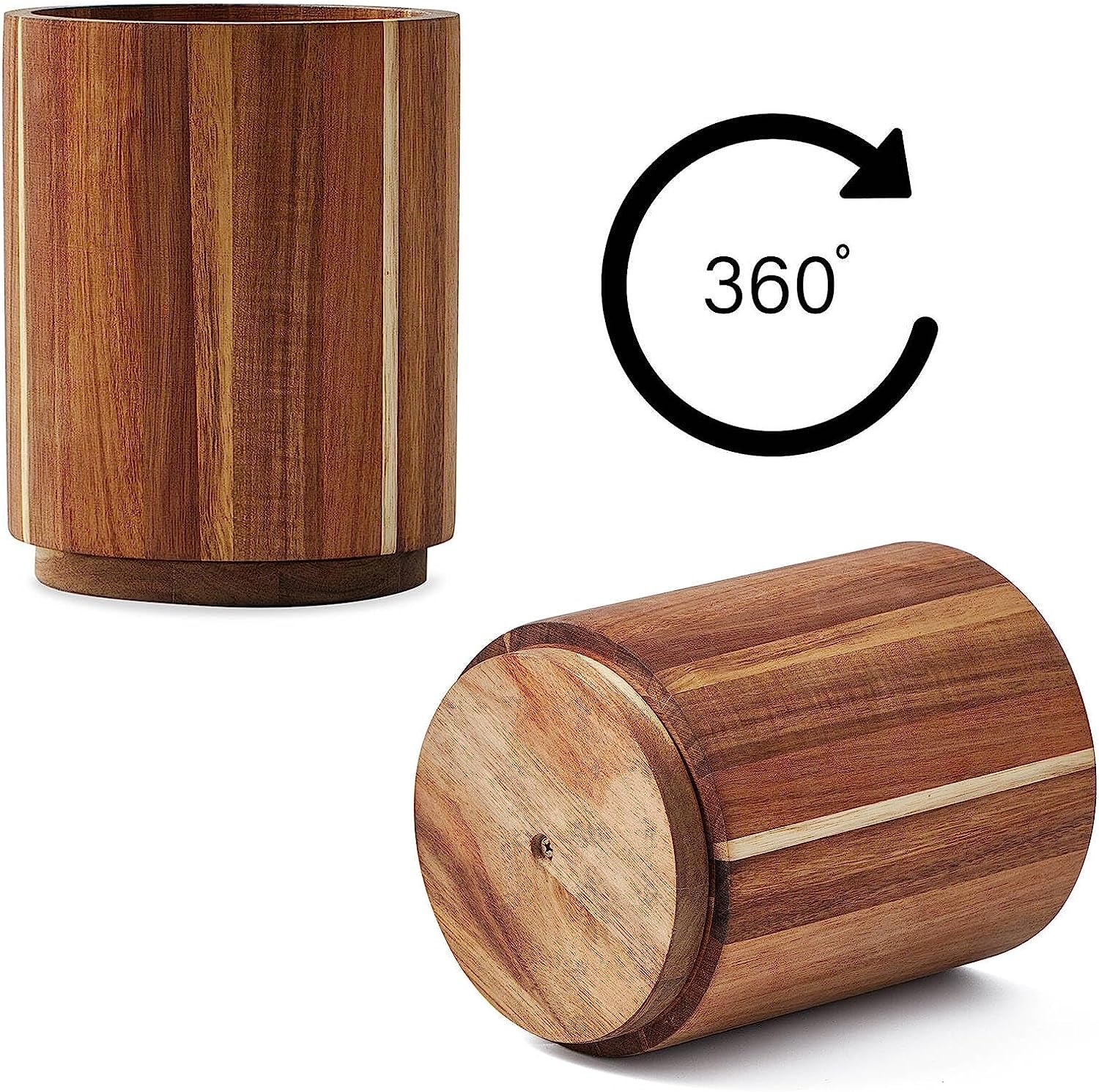 Acacia Wood 360-Degree Rotating Utensil Holder for Kitchen Countertop - 7.2 Inch Decorative Storage Solution