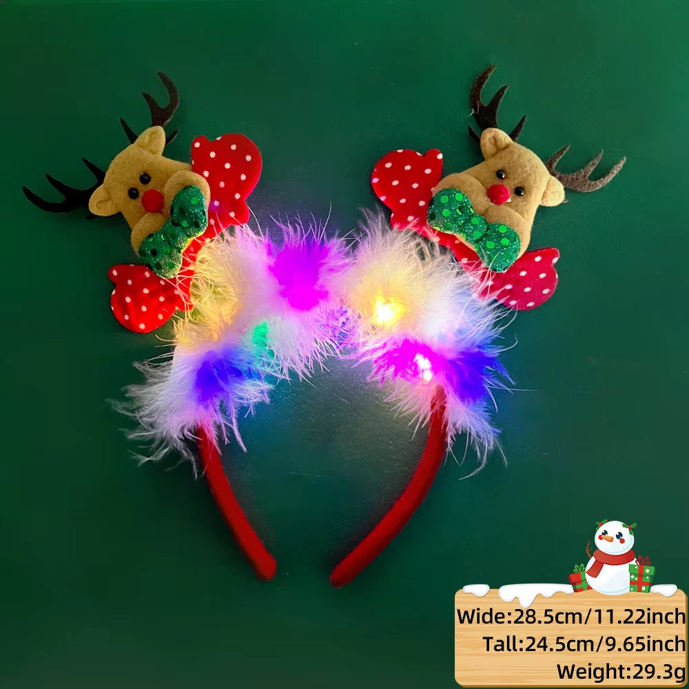 LED Christmas Antler Headband Reindeer Light up Headband Luminous Hair Hoop Children Party Costume Cute Xmas Decoration 2024