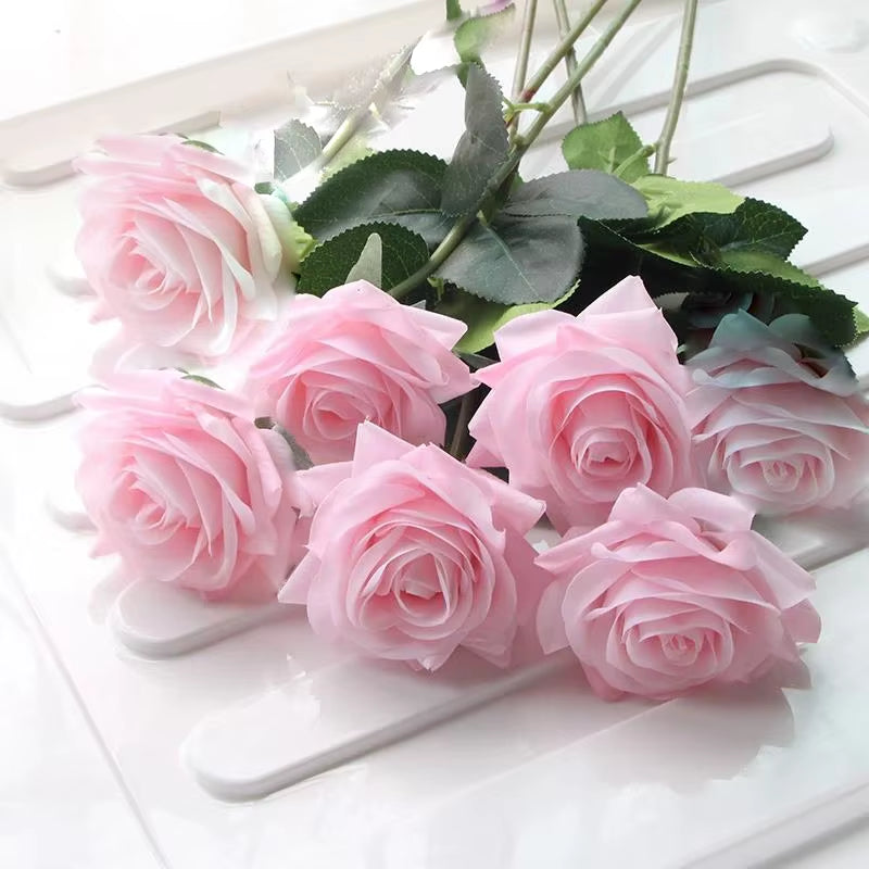 7 Pcs Real Touch Rose Branch Stem Latex Rose Hand Feel Felt Simulation Decorative Artificial Silicone Rose Flowers Home Wedding