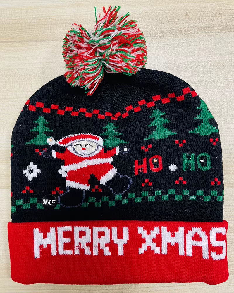 ON SALE! 2024 New Year LED Knitted Christmas Hat Beanie Light up Illuminate Warm Hat for Kids Adults New Year Christmas Decor