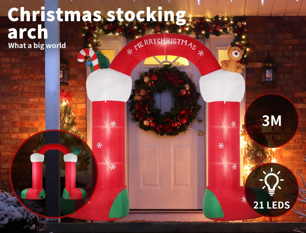 Santaco Giant Christmas Inflatable Arch Way 3M Outdoor Decoration 21 LED Light