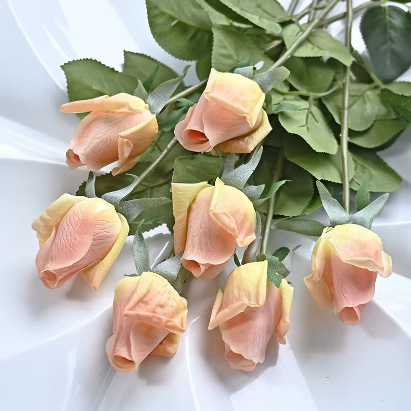 7 Pcs Real Touch Rose Branch Stem Latex Rose Hand Feel Felt Simulation Decorative Artificial Silicone Rose Flowers Home Wedding