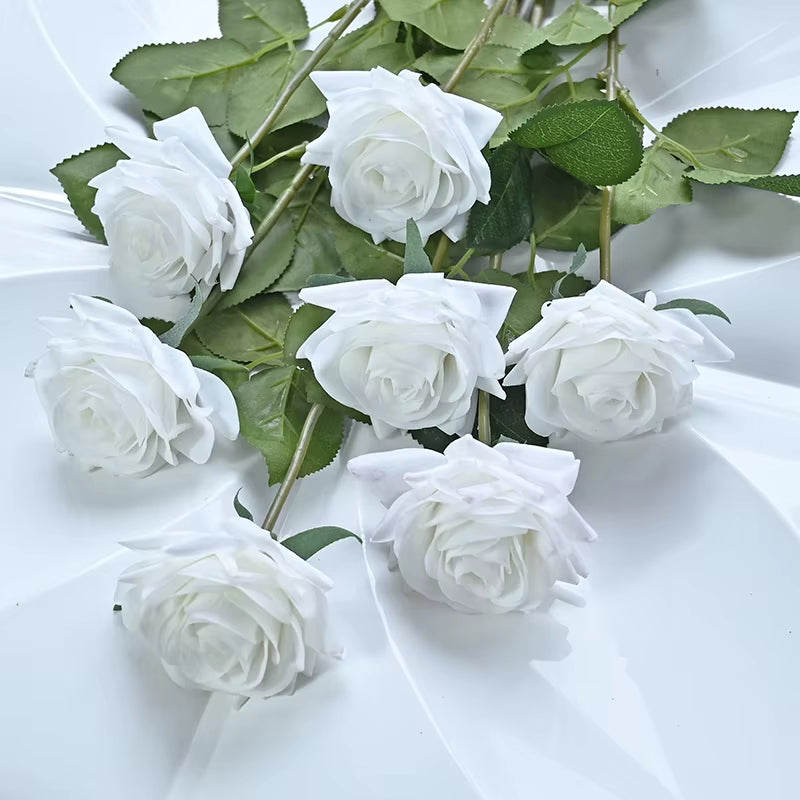 7 Pcs Real Touch Rose Branch Stem Latex Rose Hand Feel Felt Simulation Decorative Artificial Silicone Rose Flowers Home Wedding