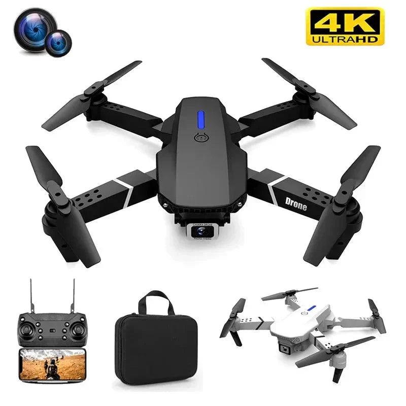 4K foldable drone with camera in black with remote control and carrying case from SHOP WORLDWIDES