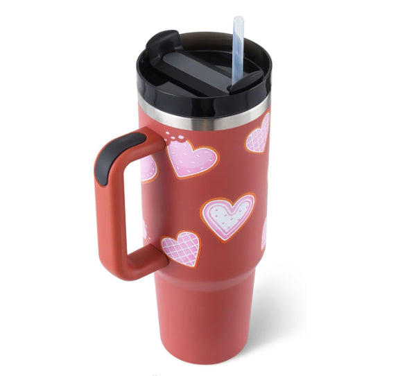 40 Oz Tumbler With Handle Straw Insulated, Stainless Steel Spill Proof Vacuum Coffee Cup Tumbler With Lid Tapered Mug Gifts For Valentine Lover Suitable For Car Gym Office Travel  40 Oz