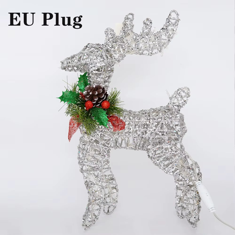 Bright Large Outdoor Christmas Reindeer Hristmas Decoration Maison 2024 Elk LED Home Decor Light with Decor Pine Room Decoration
