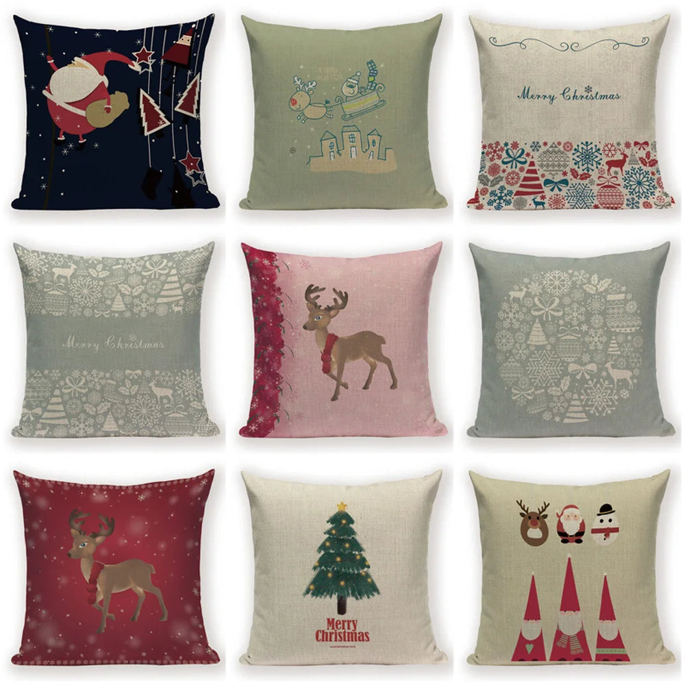 Merry Christmas Cartoon Santa Claus Deer Home Decor Pillows Covers Merry Christmas Gifts for the New Year Adornos De Navidad