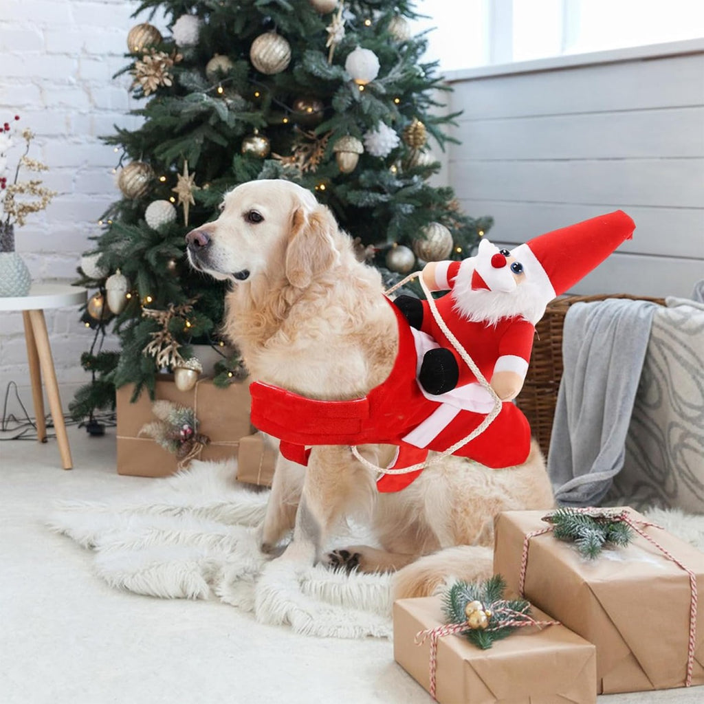 Christmas Santa Pet Costume Dog Cat Funny Riding Suits Holiday Outfit Wears Xmas