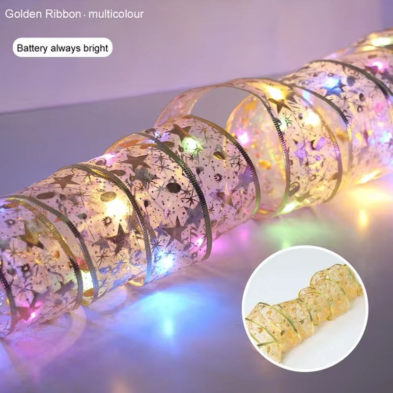 Elegant Ribbon Fairy Light Christmas Decorations - String Lights for Home and Tree Ornaments for the 2024 Holiday Season