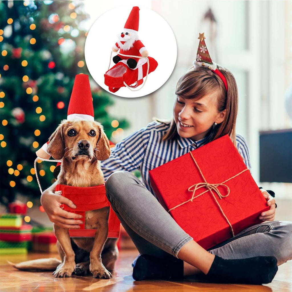 Christmas Santa Pet Costume Dog Cat Funny Riding Suits Holiday Outfit Wears Xmas