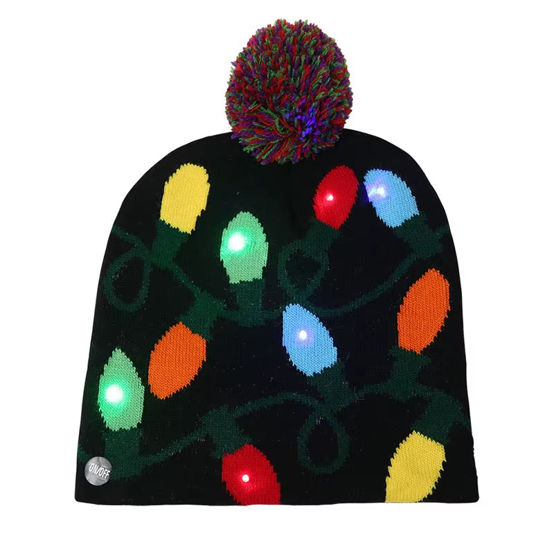 ON SALE! 2024 New Year LED Knitted Christmas Hat Beanie Light up Illuminate Warm Hat for Kids Adults New Year Christmas Decor