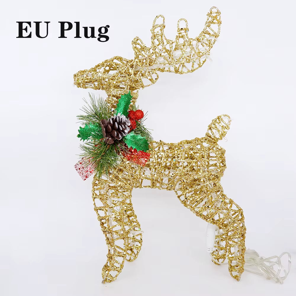 Bright Large Outdoor Christmas Reindeer Hristmas Decoration Maison 2024 Elk LED Home Decor Light with Decor Pine Room Decoration