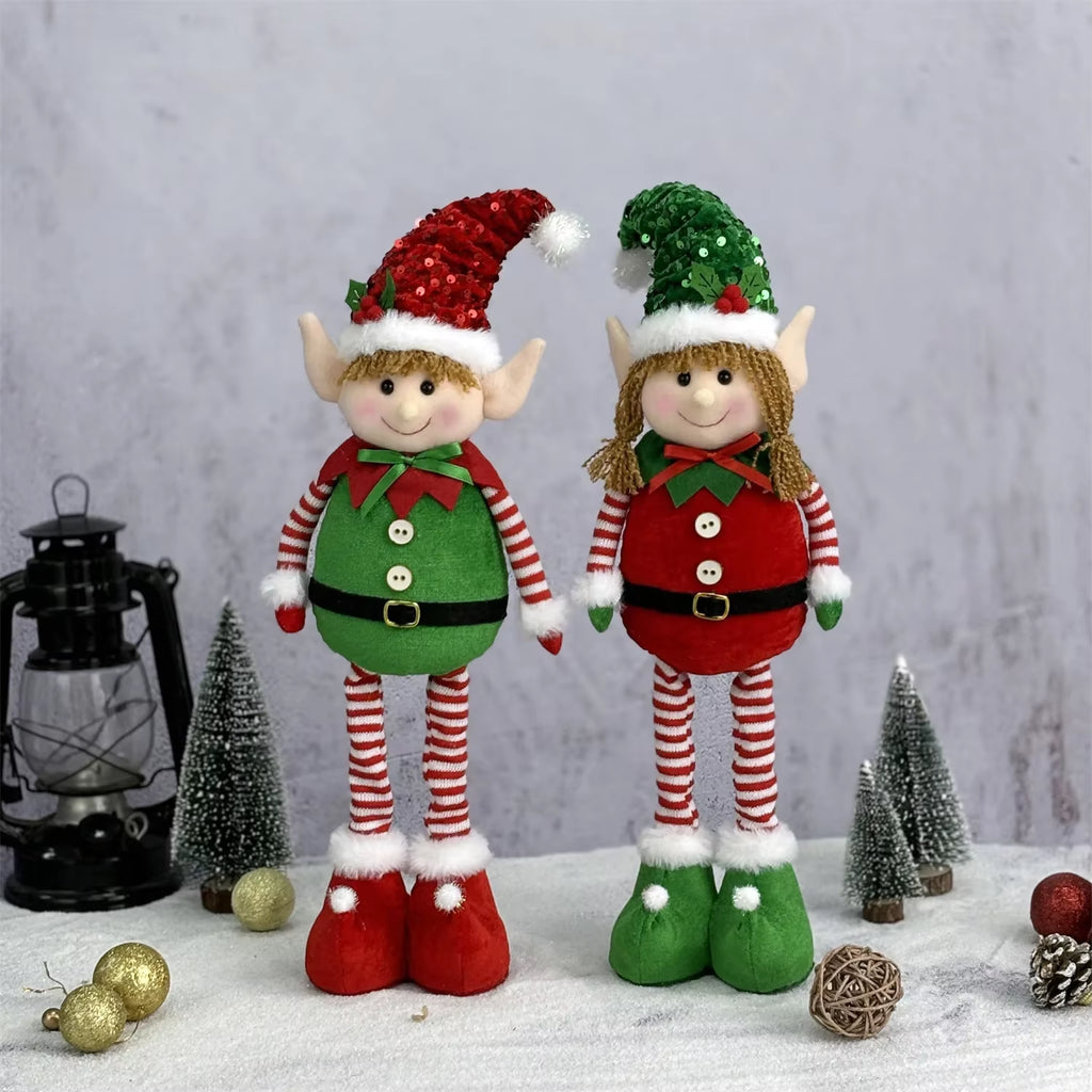 Set of 2 Christmas Hanging Elf Telescopic Doll Ornaments - Ideal Gifts for Children