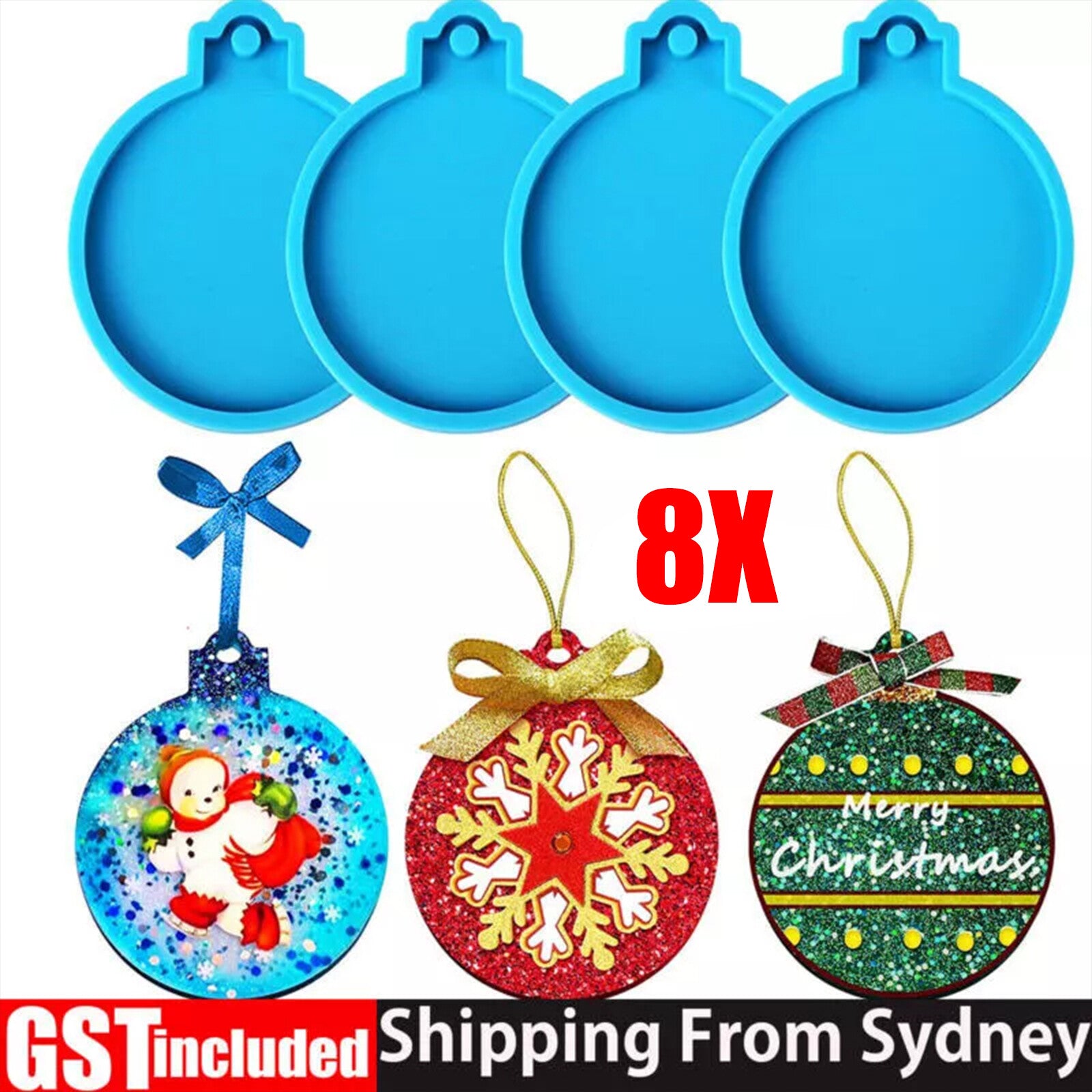 8PCS Christmas Bauble Silicone Mould Resin Mold Plain round Circle DIY Crafts AU