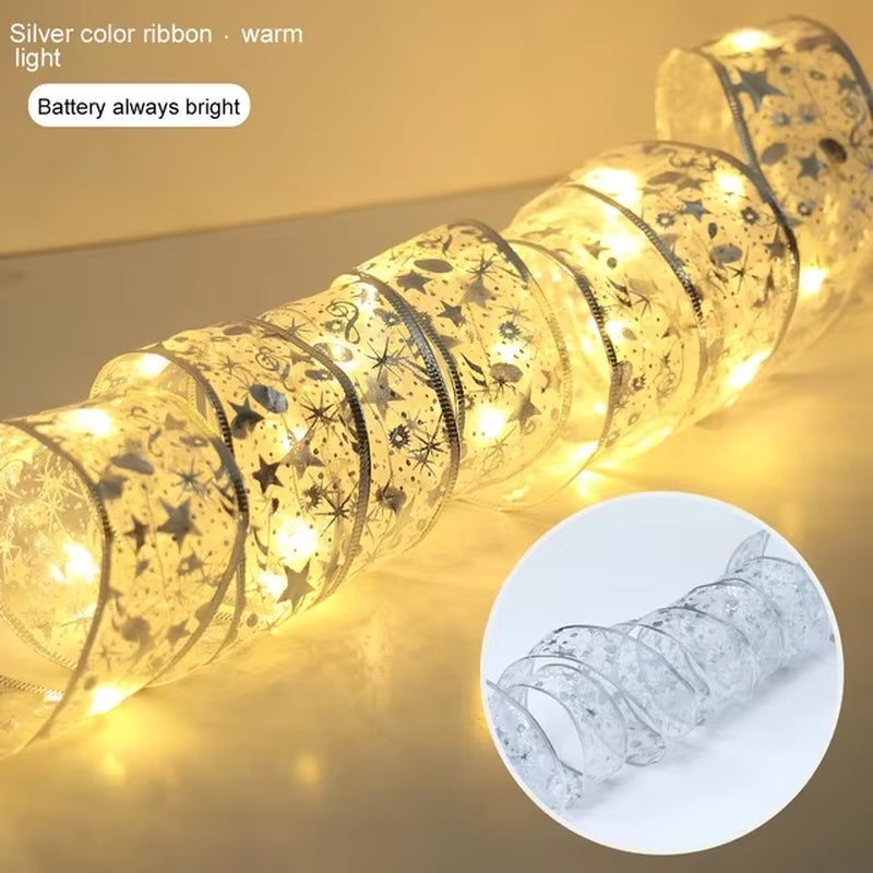 Elegant Ribbon Fairy Light Christmas Decorations - String Lights for Home and Tree Ornaments for the 2024 Holiday Season