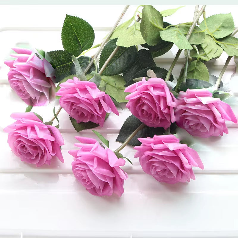 7 Pcs Real Touch Rose Branch Stem Latex Rose Hand Feel Felt Simulation Decorative Artificial Silicone Rose Flowers Home Wedding