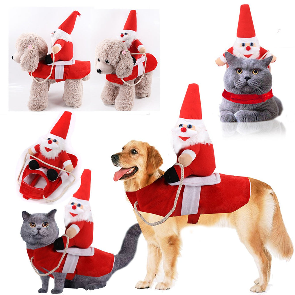 Christmas Santa Pet Costume Dog Cat Funny Riding Suits Holiday Outfit Wears Xmas