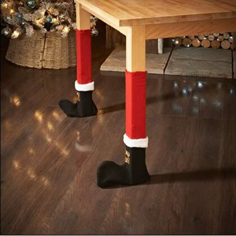 Set of 4 Plush Non-Woven Christmas Table Foot Covers - Decorative Supplies for Restaurants and Bars