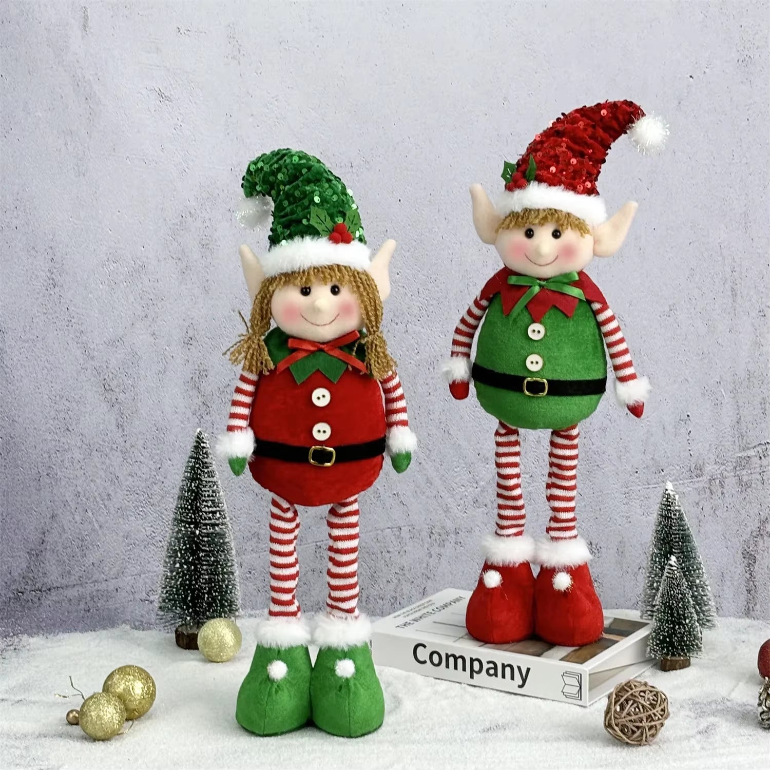 Set of 2 Christmas Hanging Elf Telescopic Doll Ornaments - Ideal Gifts for Children